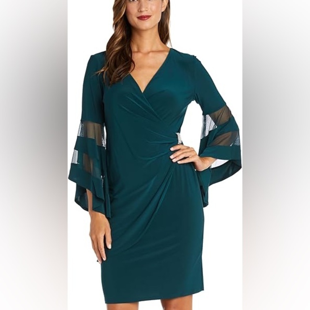 R&M Richards Womens Plus Gathered Surplice Wrap Dres Hunter Size 18